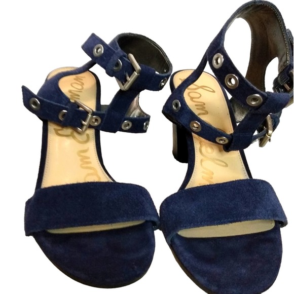 Sam Edelman Euda navy suede cage ankle block heel sandals size 8.5 - Picture 1 of 7